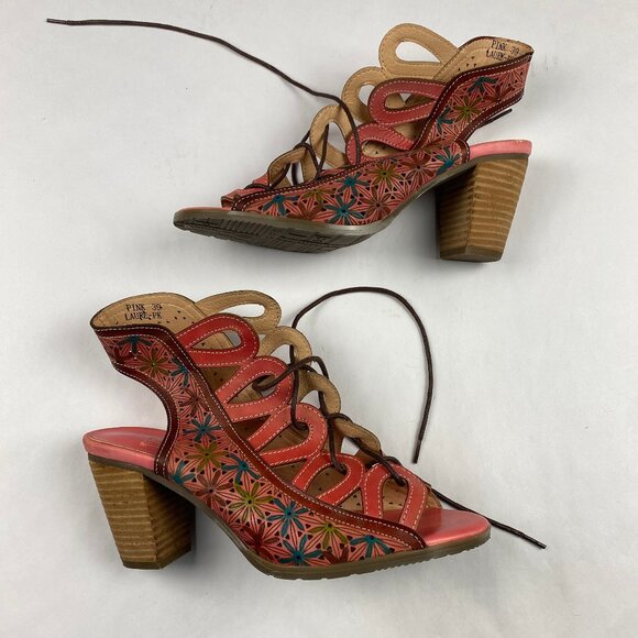 L'ARTISTE Spring Step Laure Pink Heeled Sandal Floral-print Size 8.5 / 39 - Picture 1 of 16